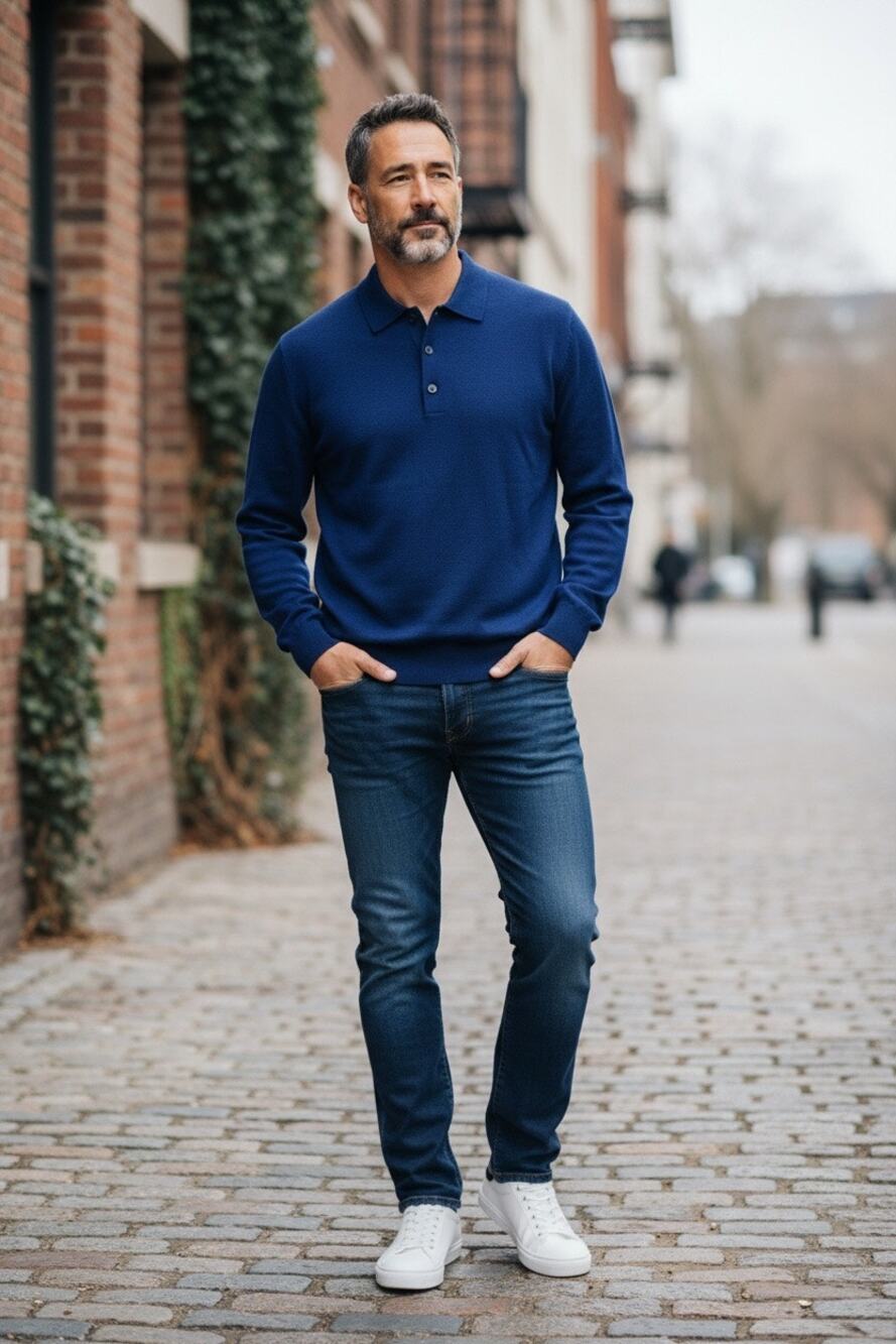 Neiman Marcus 100% Wool Polo Sweater Blue Long Sleeve Made in Italy Size M
